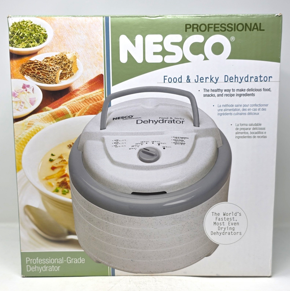 NESCO Professional Food & Jerky Dehydrator 700W Top Fan 5-Tray Gray/White